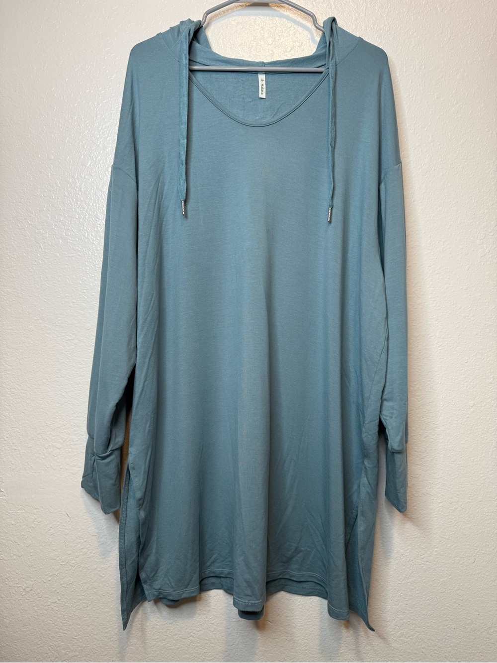 Halara Split Side Hooded Tunic With Thumbholes Coastal Blue Size L Layering Luxe